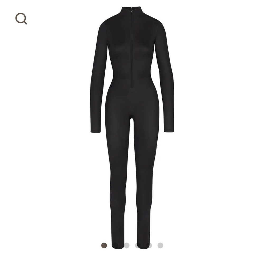 SKIMS BLACK (ONYX) ALL-IN-ONE SHINE MOCK NECK LONG SLEEVE ONESIE